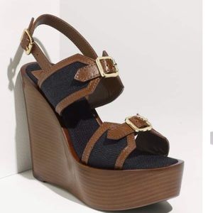 Tory Burch Florian gold buckled high wedge sandal